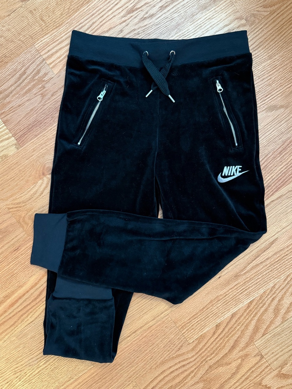 Nike Black Velvet Joggers with Zipper Pockets